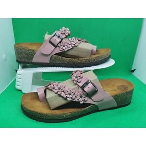 Sophia Milano Size 7.5 Pink Floral Cut Out Leather Woman's Slides Sandals